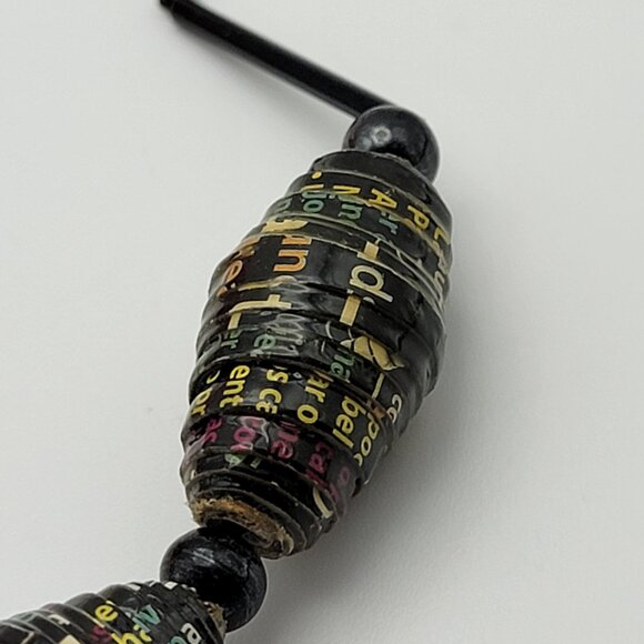 Vintage African Rolled Paper Bead Necklace 28" Green Silver Tone Lobster Clasp - Picture 6 of 9